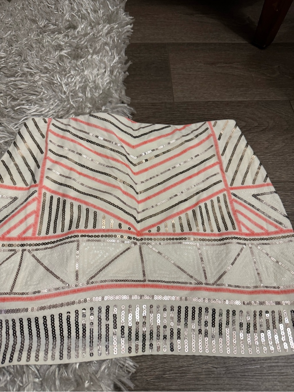 Express White Sequin Geometric Mini Skirt with Pink and Black Accents